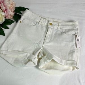 NEW Anthropologie Pilcro Script High-Rise White Cotton Blend Cuffed Shorts Sz 27